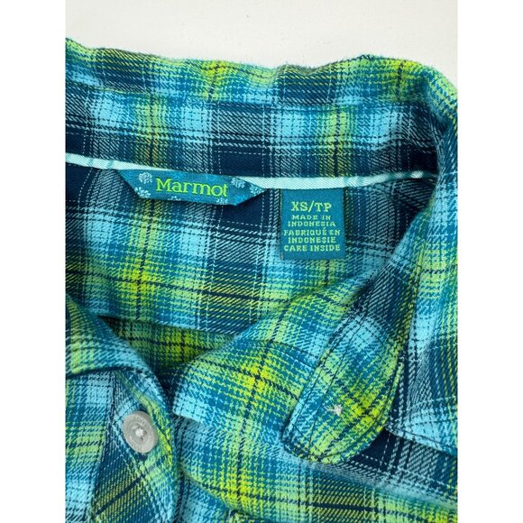 Marmot Kids XS Plaid Button-Down Shirt Blue & Green Cotton/Polyester Long Sleeve - Picture 4 of 10
